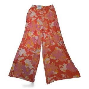 Cozy Co. Women's Wide Leg Floral Pants Orange, Size S